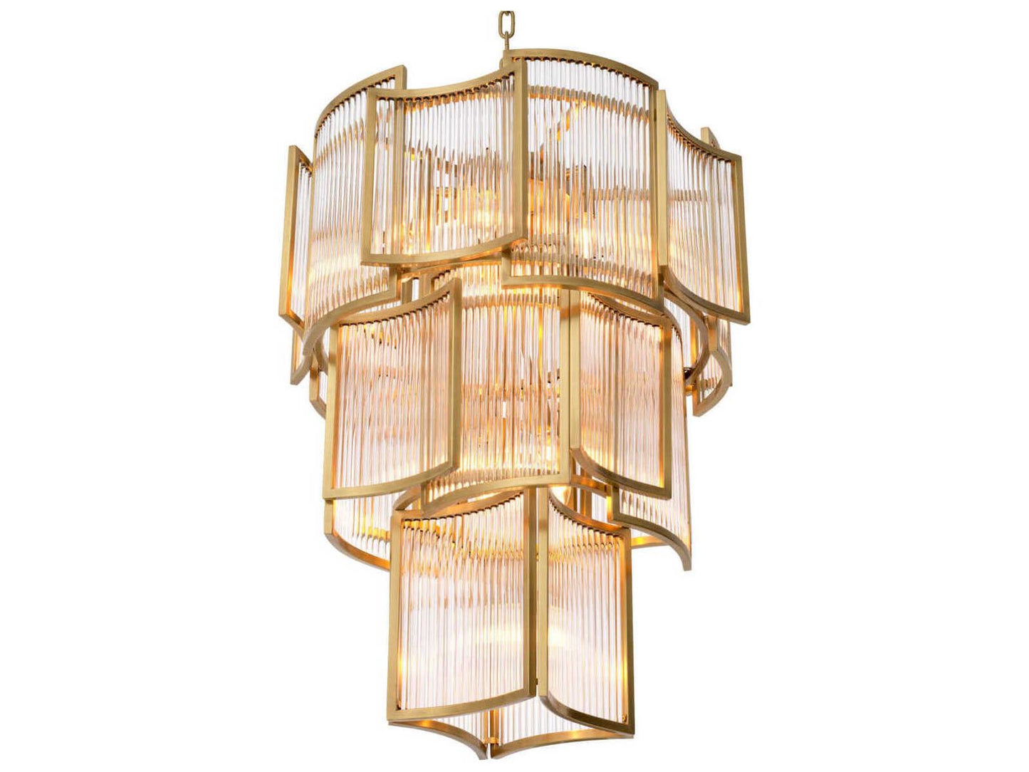 Eichholtz Jet Set 10-Light Art Deco Chandelier in Antique Brass with Clear Glass