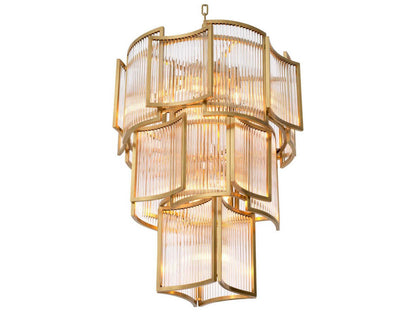 Eichholtz Jet Set 10-Light Art Deco Chandelier in Antique Brass with Clear Glass