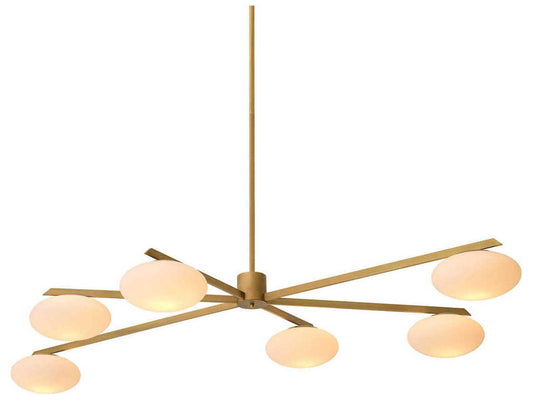 Eichholtz Evergreen Large 6-Light Chandelier in Antique Brass with White Glass
