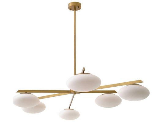 Eichholtz Evergreen Large 6-Light Chandelier in Antique Brass with White Glass