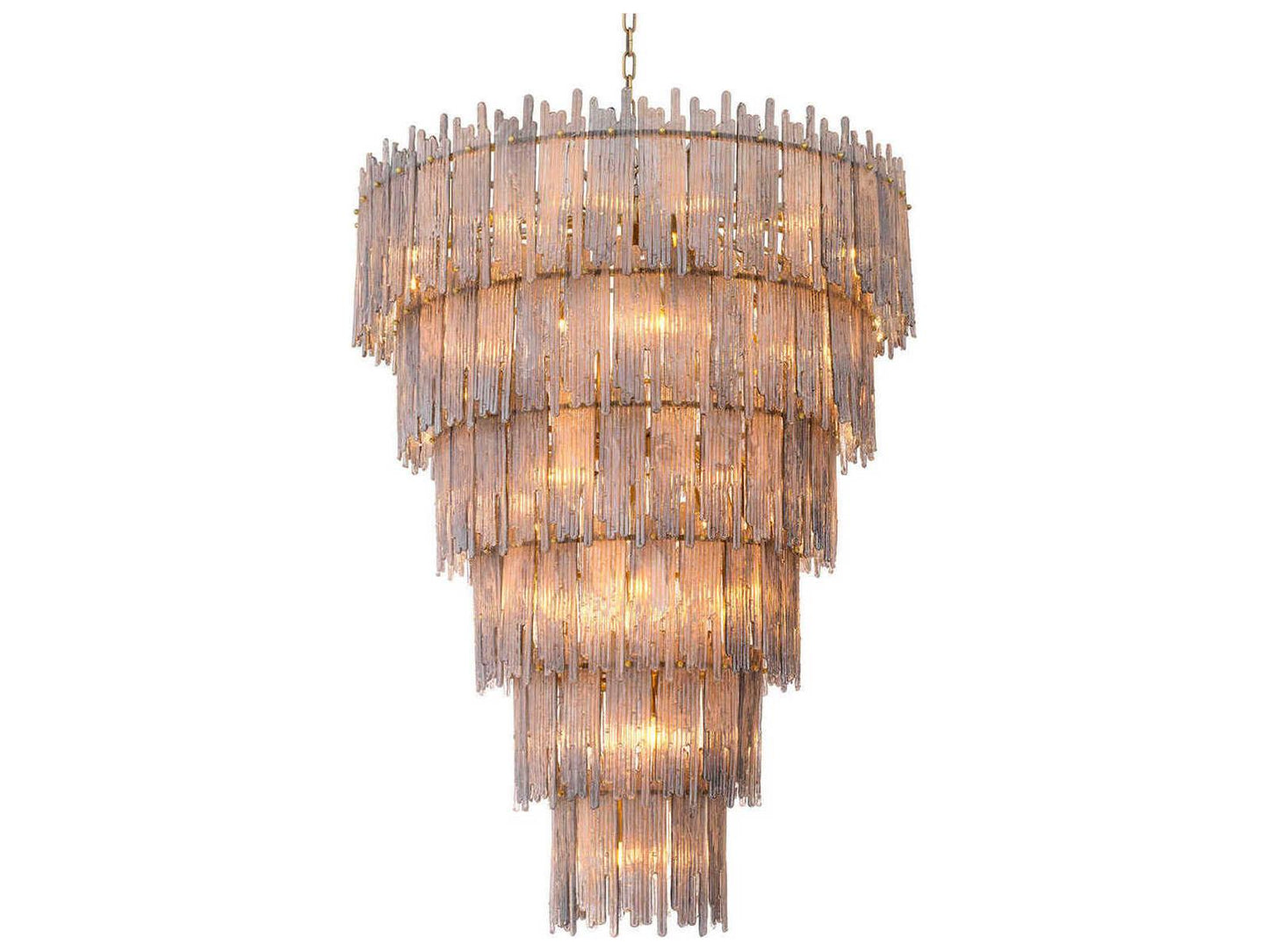 Eichholtz Saint Roch 35-Light Chandelier with Cascading Smoke Glass in Light Brushed Brass