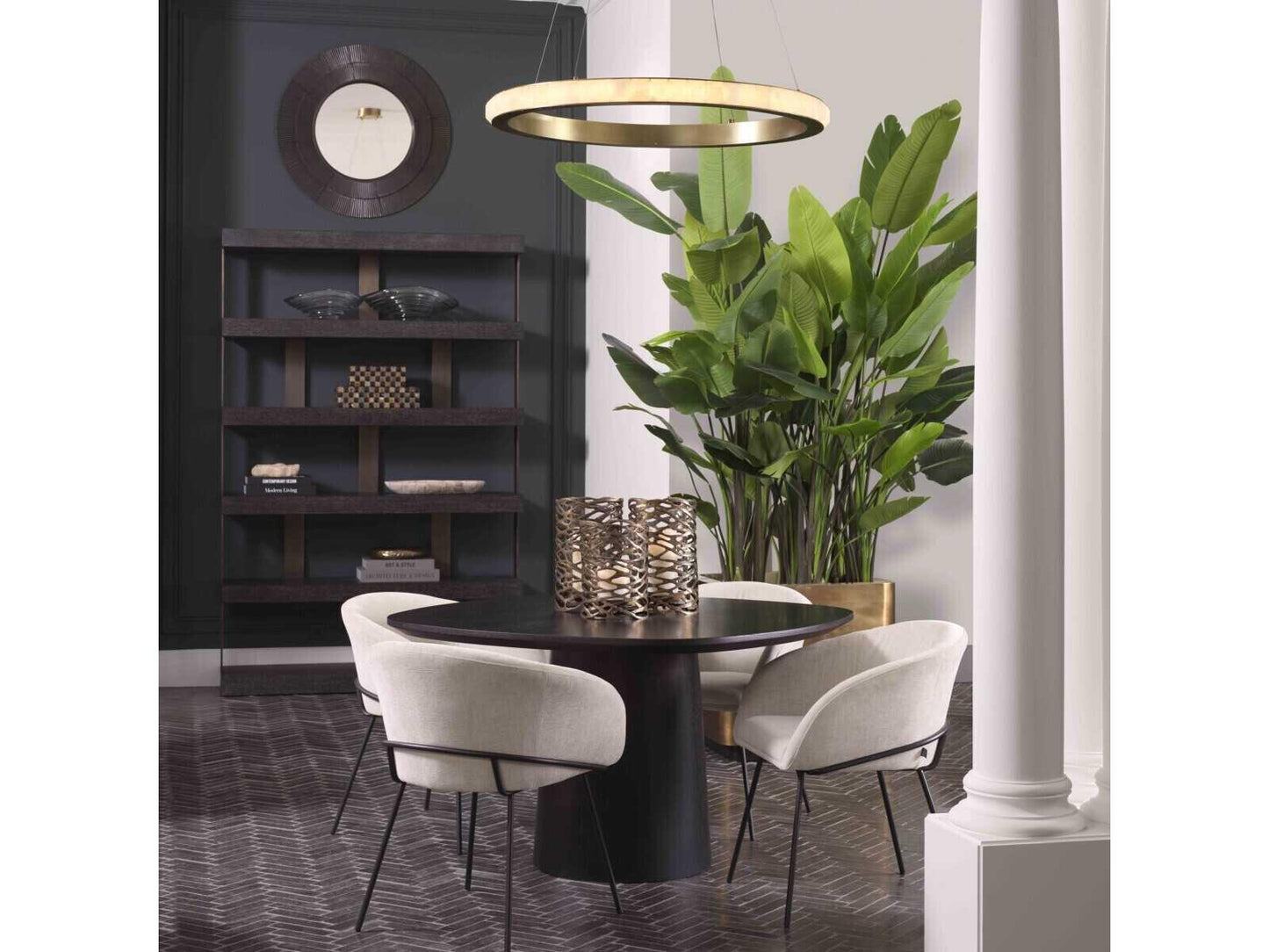 Eichholtz Cabildo Integrated LED Chandelier Alabaster and Antique Brass