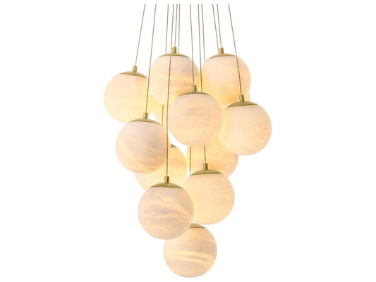 Eichholtz Sphinx 13-Light Alabaster Chandelier in Antique Brass