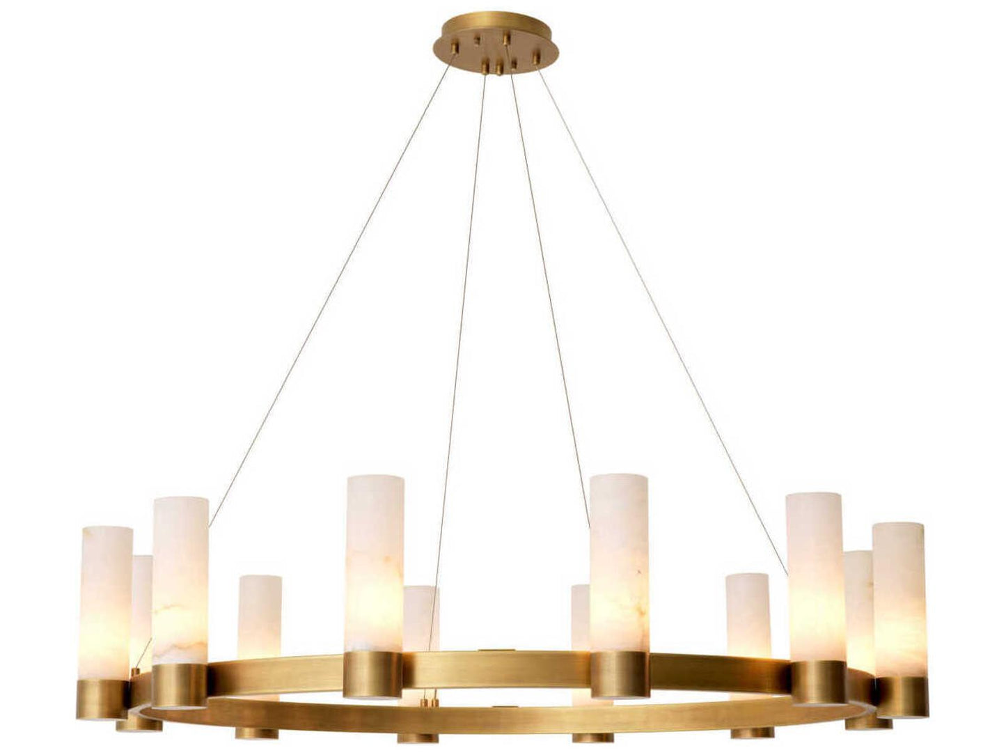 Eichholtz Castro 12-Light Chandelier in Antique Brass with Alabaster Cylinders