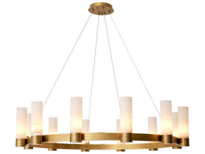 Eichholtz Castro 12-Light Chandelier in Antique Brass with Alabaster Cylinders