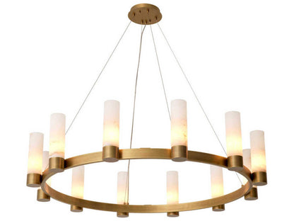 Eichholtz Castro 12-Light Chandelier in Antique Brass with Alabaster Cylinders