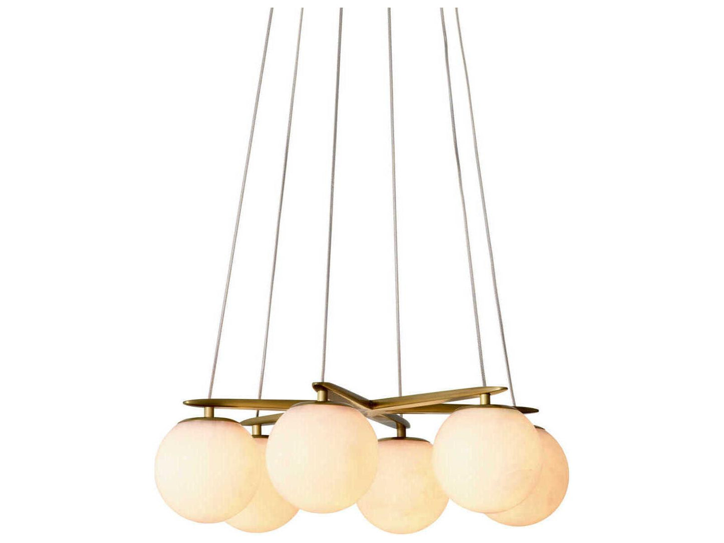 Eichholtz Morro 6-Light Chandelier with Alabaster Globes in Antique Brass