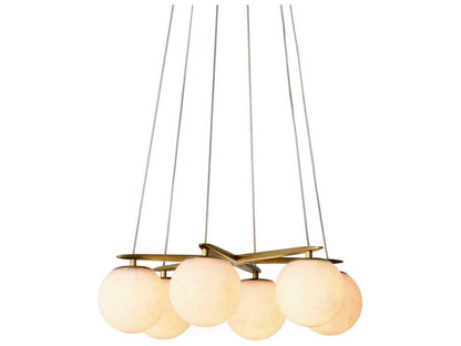 Eichholtz Morro 6-Light Chandelier with Alabaster Globes in Antique Brass