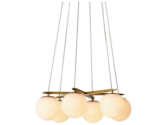 Eichholtz Morro 6-Light Chandelier with Alabaster Globes in Antique Brass