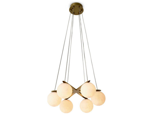 Eichholtz Morro 6-Light Chandelier with Alabaster Globes in Antique Brass