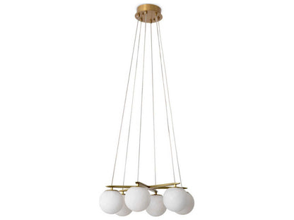Eichholtz Morro 6-Light Chandelier with Alabaster Globes in Antique Brass