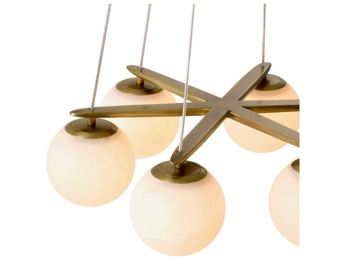 Eichholtz Morro 6-Light Chandelier with Alabaster Globes in Antique Brass