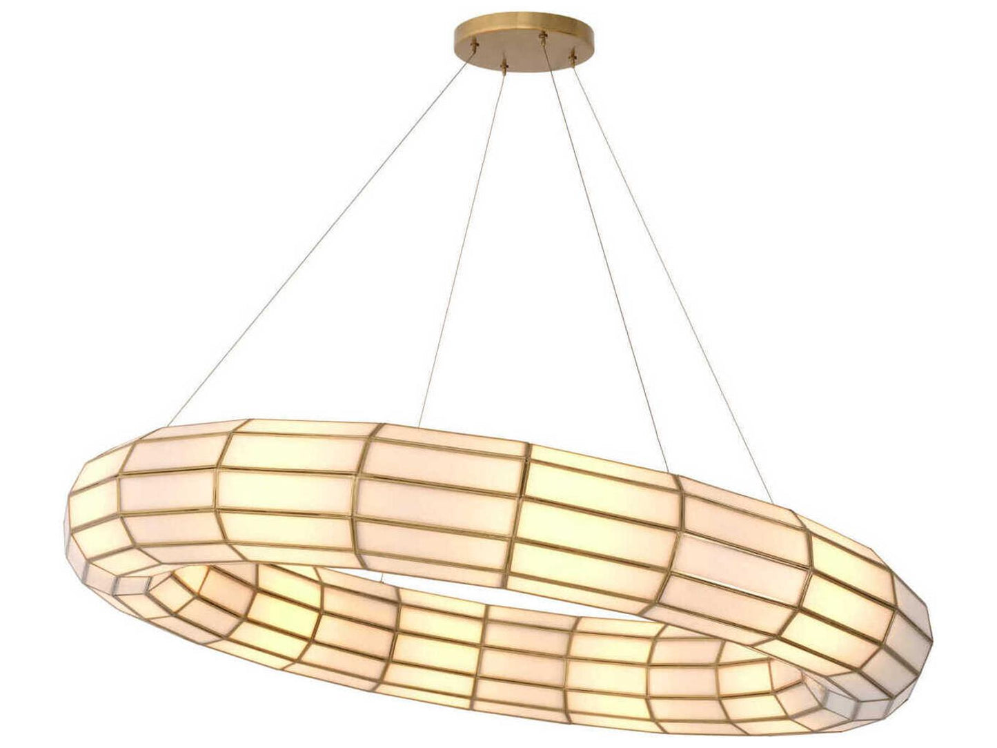 Eichholtz Ronco 10-Light Antique Brass Chandelier with Handmade Glass Panels