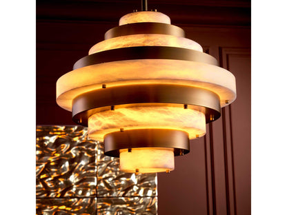 Eichholtz Lazzari 12-Light Tiered Chandelier in Antique Brass and Alabaster