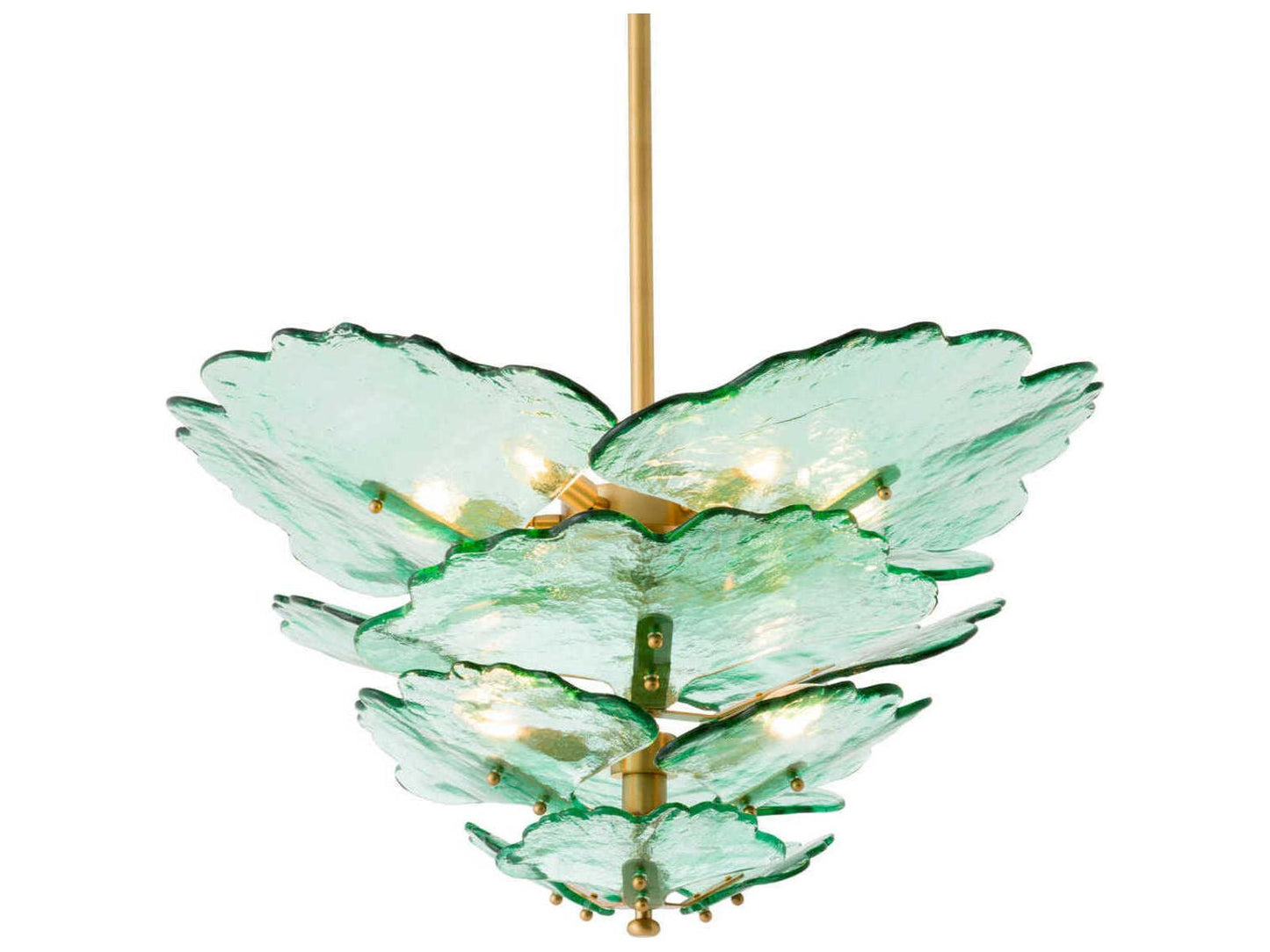 Eichholtz Florina 9-Light Chandelier in Antique Brass with Green Glass