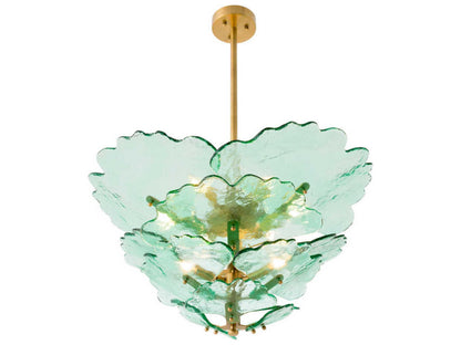 Eichholtz Florina 9-Light Chandelier in Antique Brass with Green Glass
