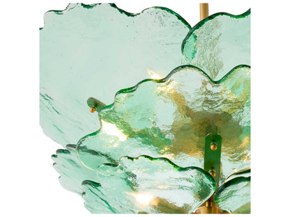 Eichholtz Florina 9-Light Chandelier in Antique Brass with Green Glass