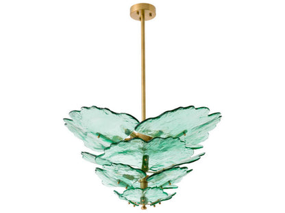 Eichholtz Florina 9-Light Chandelier in Antique Brass with Green Glass