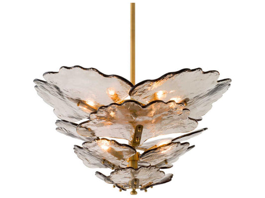Eichholtz 9-Light Florina Chandelier in Antique Brass and Smoke Glass