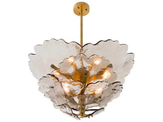 Eichholtz 9-Light Florina Chandelier in Antique Brass and Smoke Glass