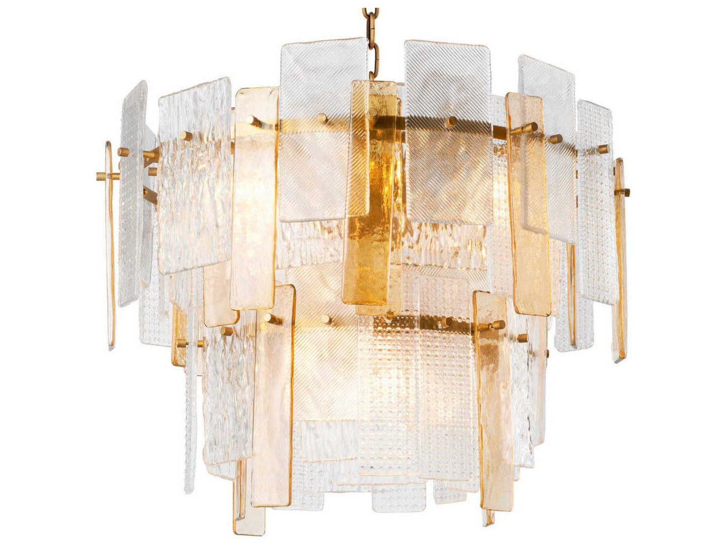 Eichholtz Cassiano 9-Light Structure Glass Chandelier in Antique Brass Finish
