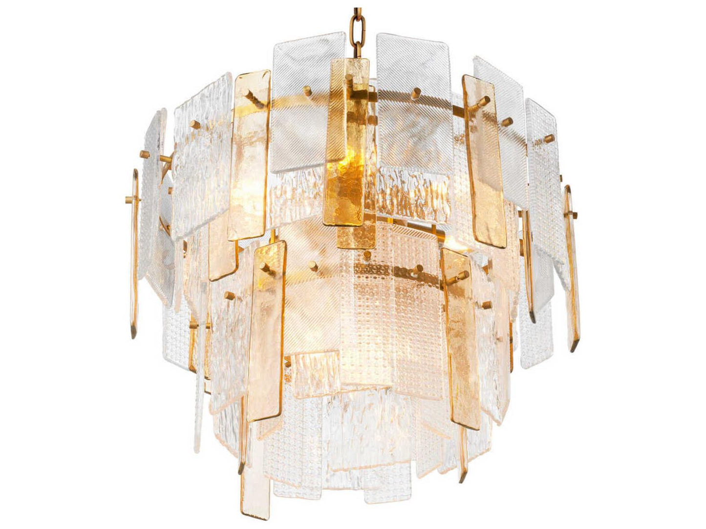 Eichholtz Cassiano 9-Light Structure Glass Chandelier in Antique Brass Finish