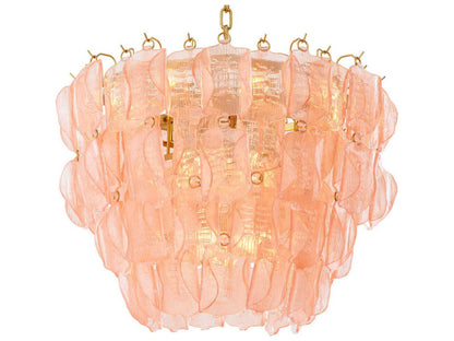 Eichholtz Solange 14-Light Chandelier with Pink Glass and Antique Brass Finish