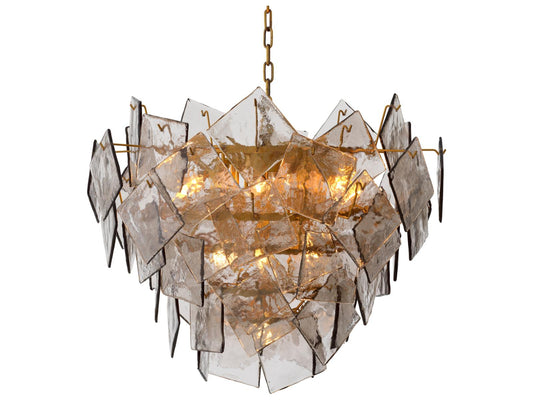 Eichholtz Biltmore 10-Light Chandelier in Antique Brass and Smoke Glass