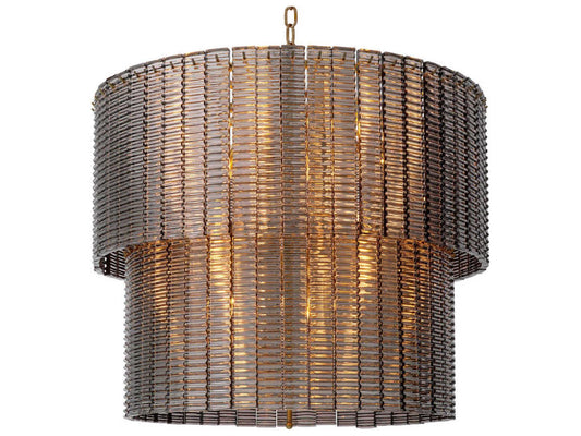 Eichholtz Imperial 21-Light Drum Tiered Chandelier in Brushed Brass and Smoke Glass