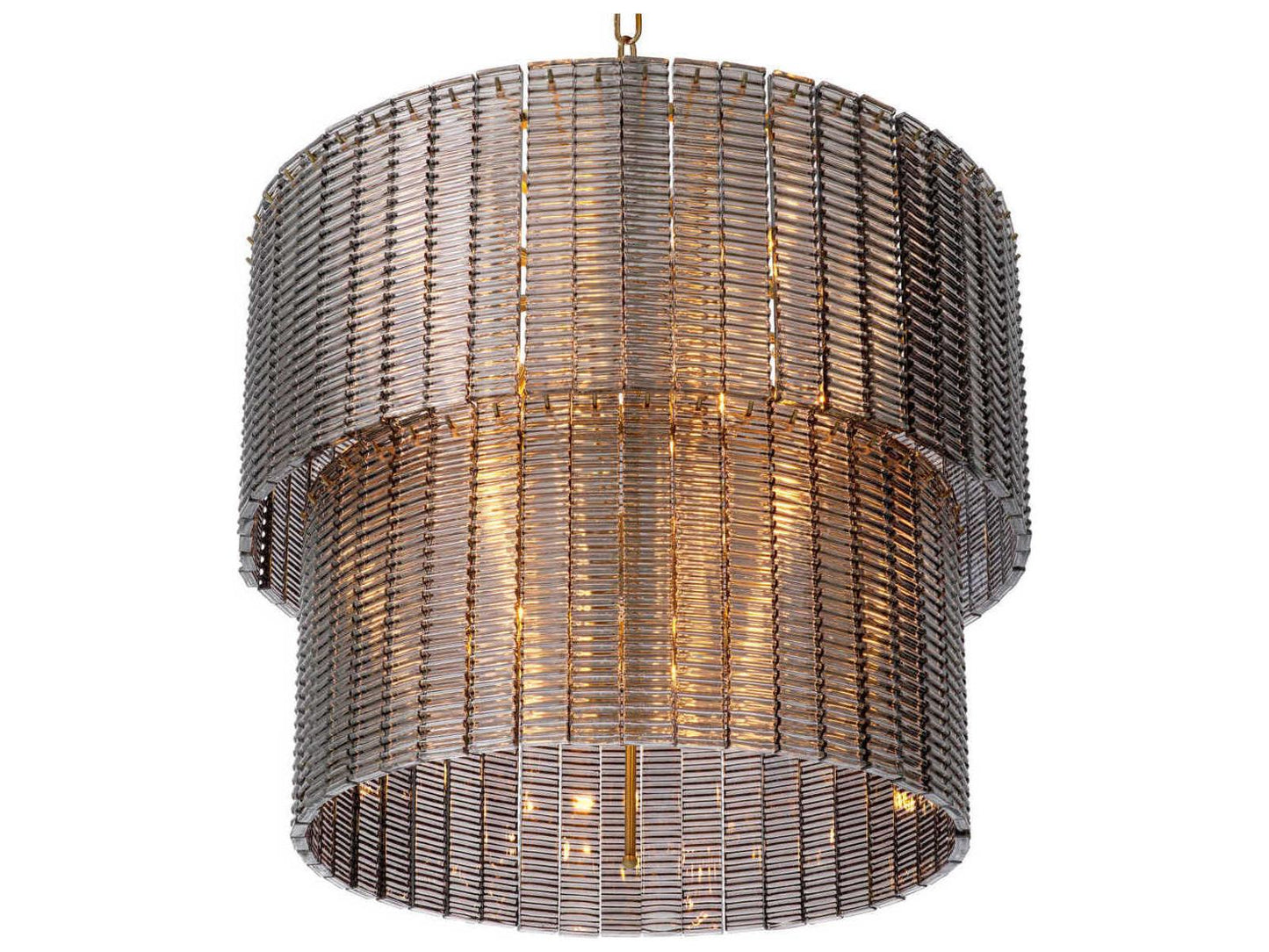 Eichholtz Imperial 21-Light Drum Tiered Chandelier in Brushed Brass and Smoke Glass
