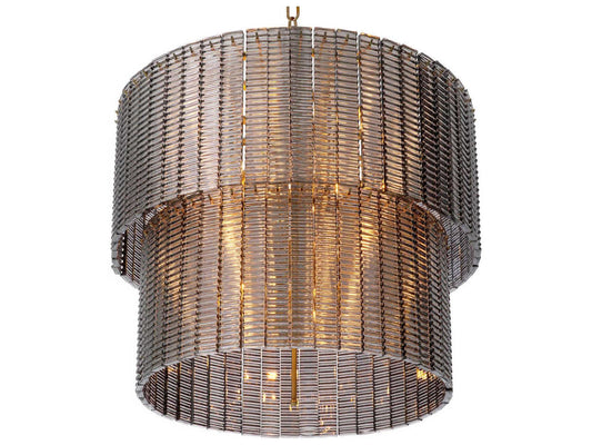 Eichholtz Imperial 21-Light Drum Tiered Chandelier in Brushed Brass and Smoke Glass
