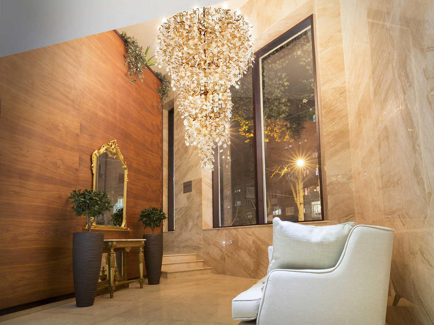 Eurofase Campobasso 33-Light Tiered Chandelier in Antique Gold with Glass Wafers