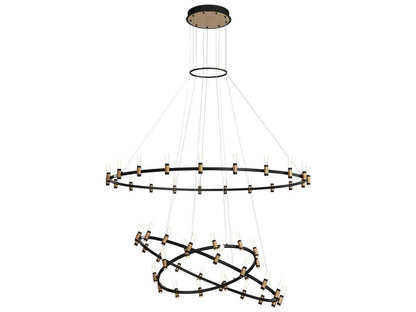 Eurofase Albany 51-Light 60-Inch 3-Tier LED Chandelier in Deep Black and Brass