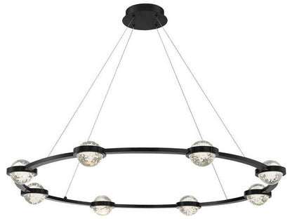 Eurofase Circolo 8-Light LED Chandelier in Black with Clear Seeded Glass Orbs