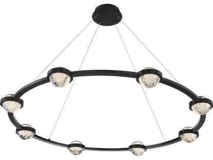 Eurofase Circolo 8-Light LED Chandelier in Black with Clear Seeded Glass Orbs