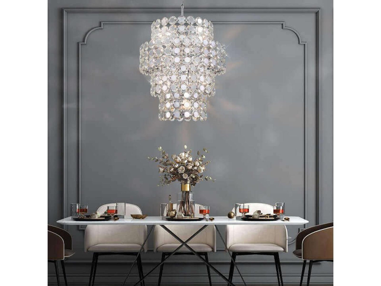 Eurofase Perrene 24-Light Chrome Crystal Drum Chandelier