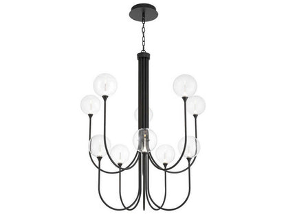 Eurofase Iissa 10-Light Black Globe Chandelier with Smoked Glass