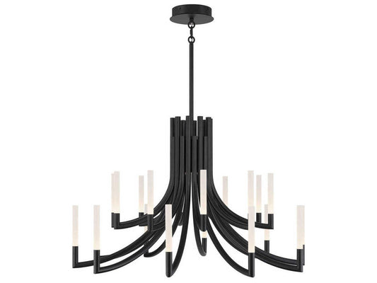 Eurofase Olette 20-Light Linear Chandelier in Matte Black with Frosted Acrylic