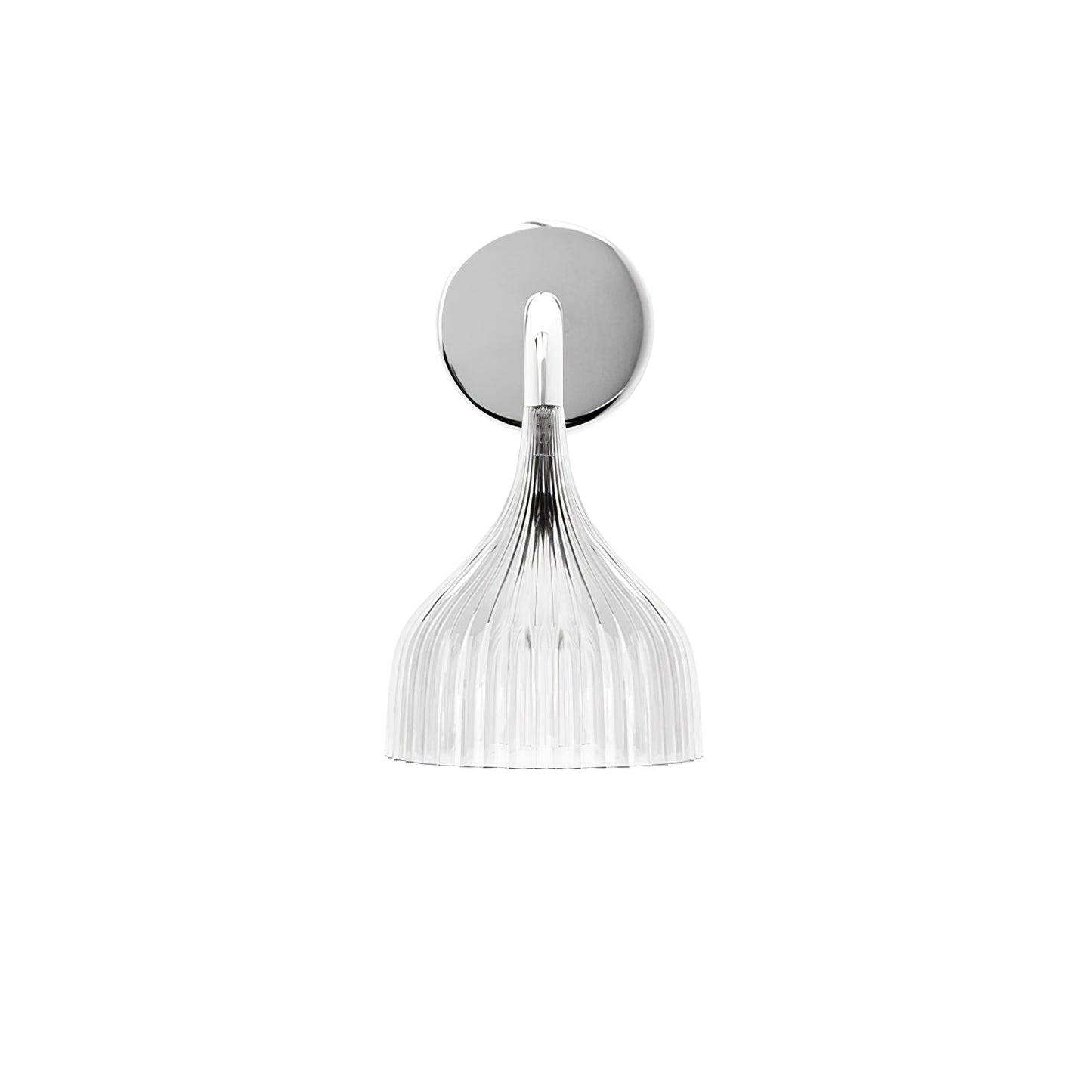 E Wall Lamp ∅ 5.3″ x H 9.4″ / Dia 13.5cm x H 24cm / Chrome & Clear / Single Wall lamp