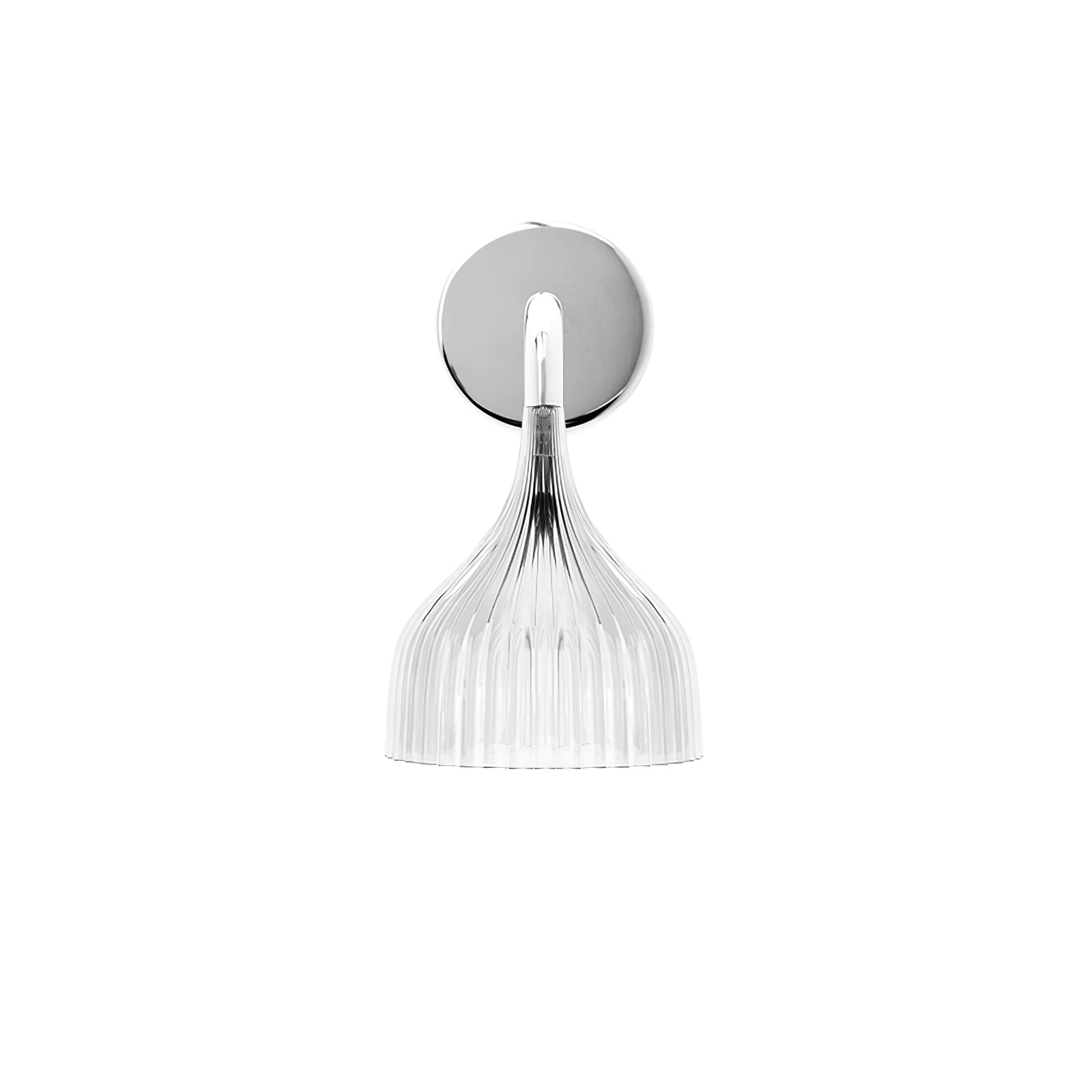 E Wall Lamp ∅ 5.3″ x H 9.4″ / Dia 13.5cm x H 24cm / Chrome & Clear / Single Wall lamp