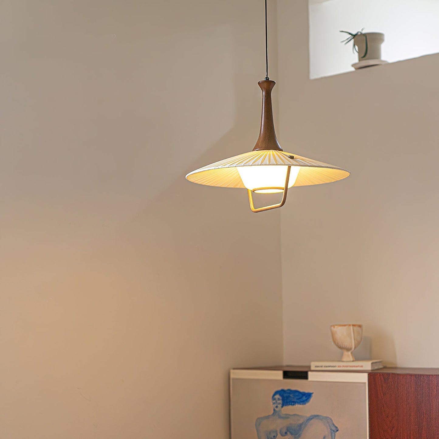 Eikon Pendant Lamp ∅ 17.7″ x H 13.8″ / Walnut color & White Pendant light