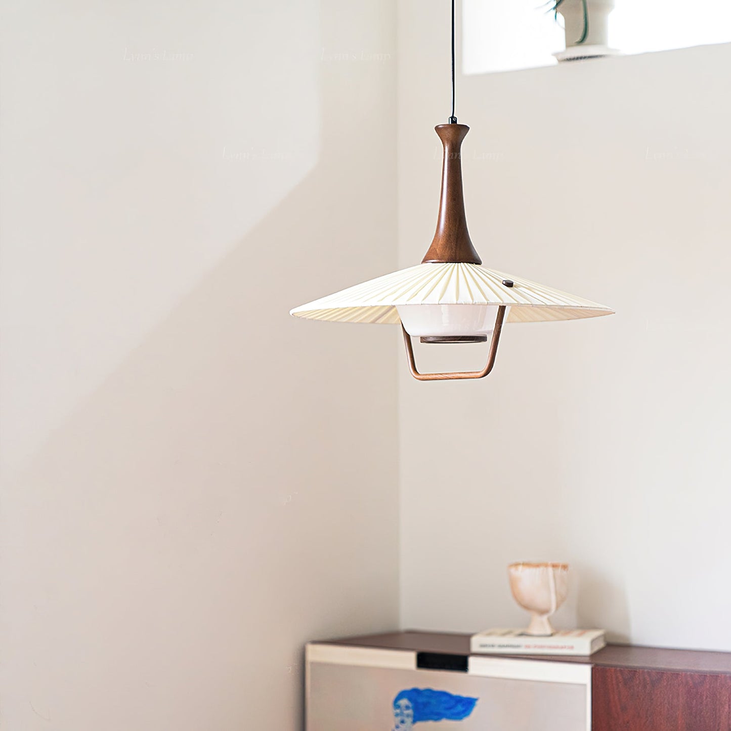 Eikon Pendant Lamp ∅ 17.7″ x H 13.8″ / Walnut color & White Pendant light