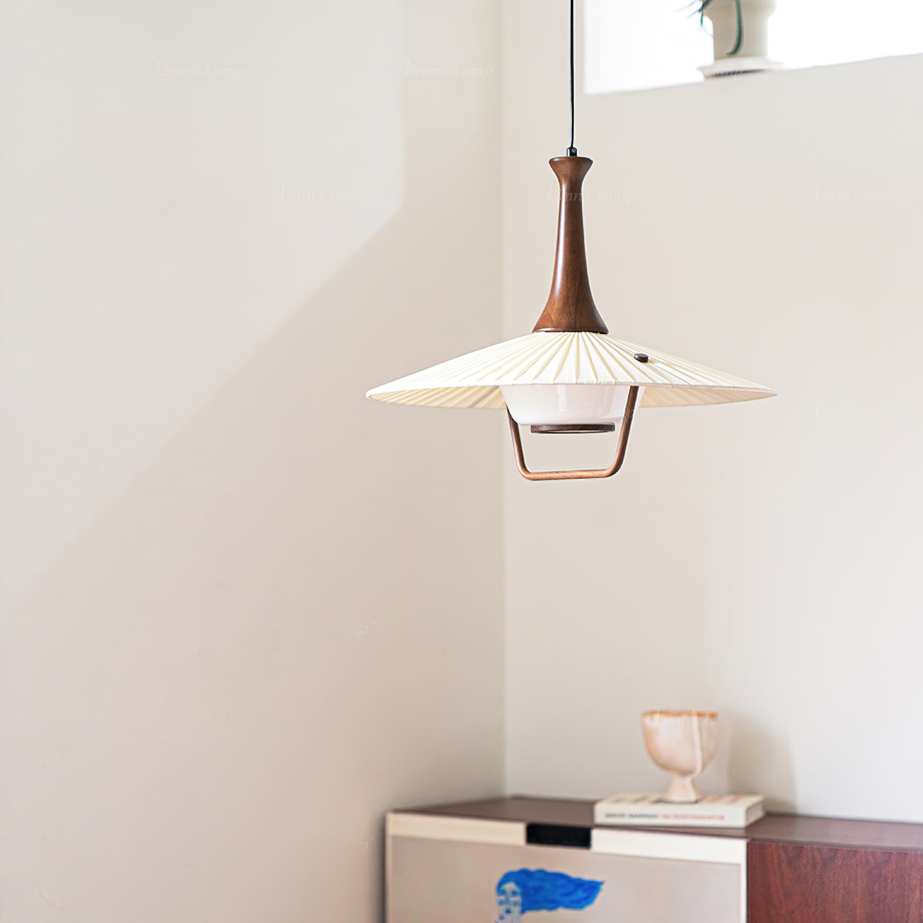 Eikon Pendant Lamp ∅ 17.7″ x H 13.8″ / Walnut color & White Pendant light