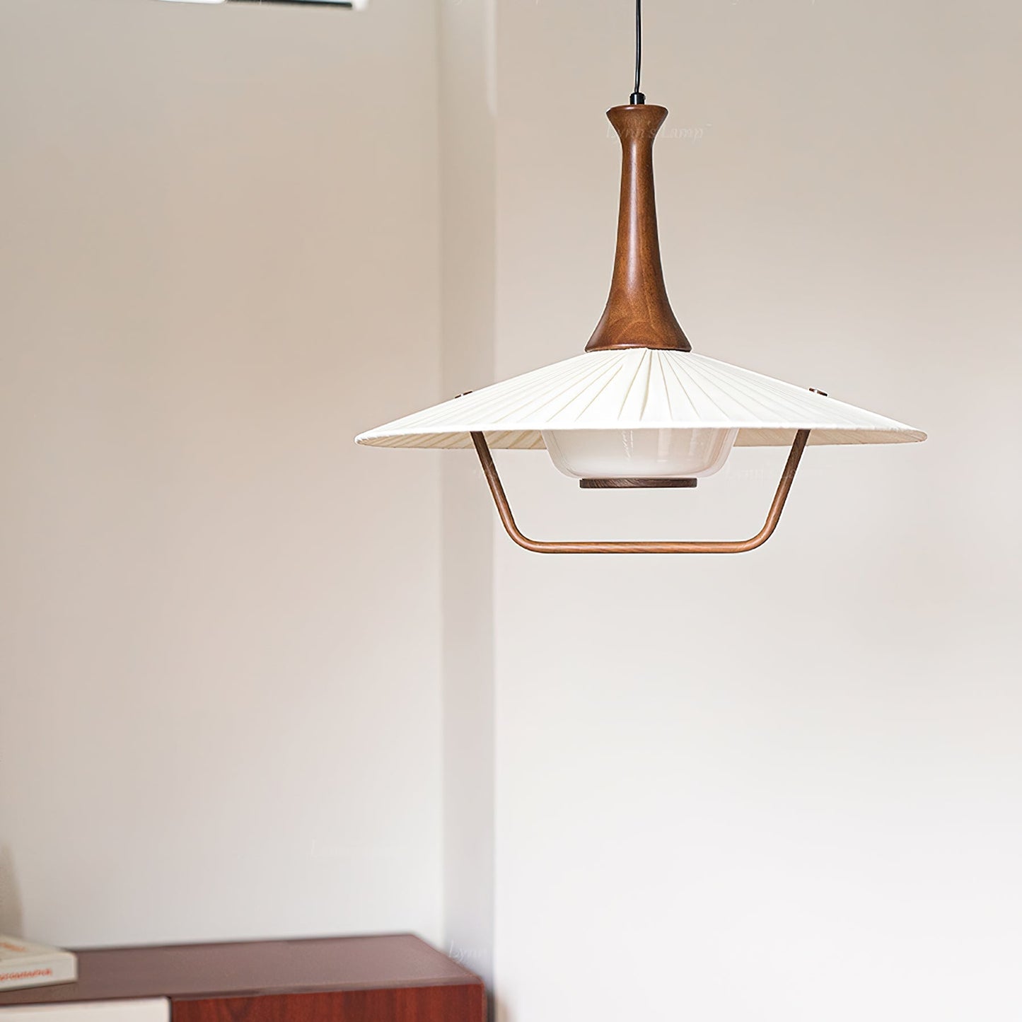 Eikon Pendant Lamp ∅ 17.7″ x H 13.8″ / Walnut color & White Pendant light