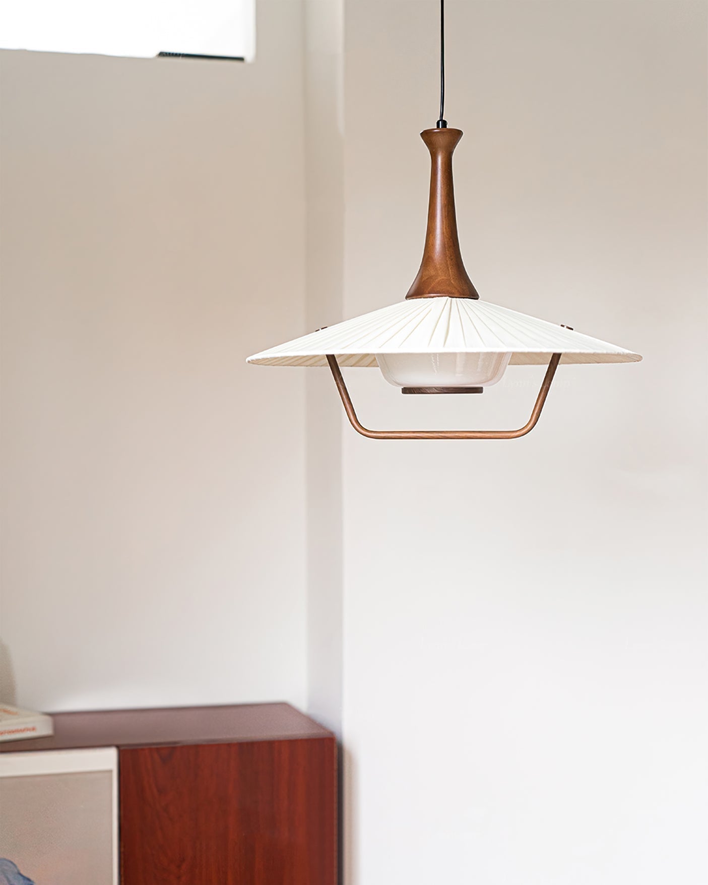 Eikon Pendant Lamp ∅ 17.7″ x H 13.8″ / Walnut color & White Pendant light