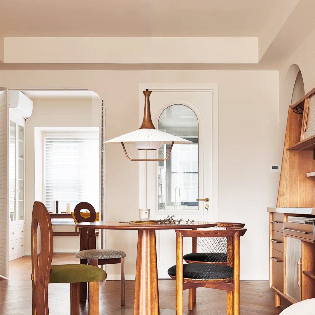 Eikon Pendant Lamp ∅ 17.7″ x H 13.8″ / Walnut color & White Pendant light