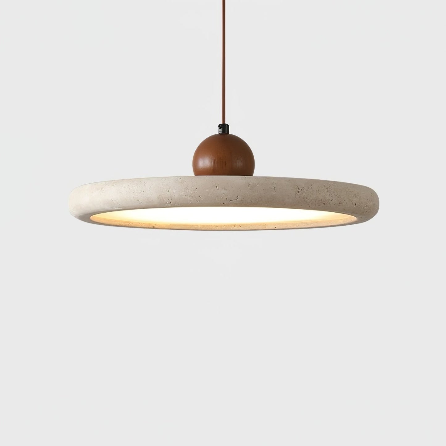 Elvora Pendant Lamp ∅ 15.7″ x H 3.7″ / Walnut Color & Yellow Travertine / Warm Light 1001 pendant Lamp