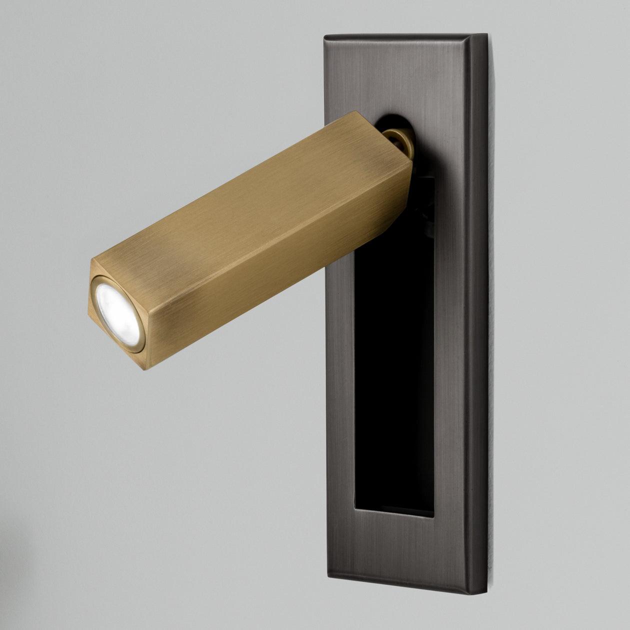 Embedded Bedside Sconce Dia 5cm x H 15.5cm square (Hidden switch) / Matt Black + Copper / Warm White Wall lamp