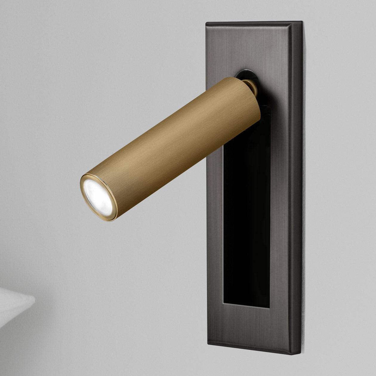 Embedded Bedside Sconce Dia 5cm x H 15.5cm cylinder (Hidden switch) / Matt Black + Copper / Warm White Wall lamp