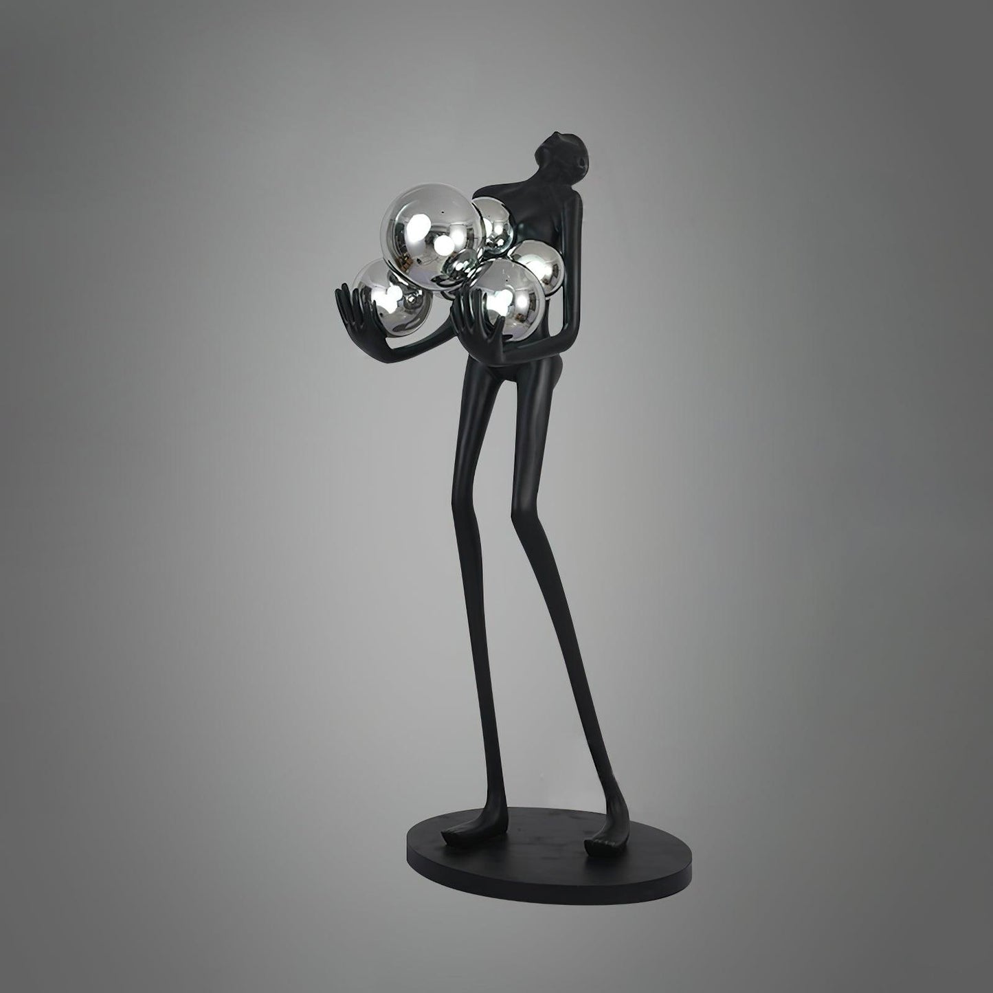 Embrace Sculpture Floor Lamp ∅ 22.8″ x H 63″ / Dia 58cm x H 160cm / Black & Silver glass ball / US Plug Floor lamp